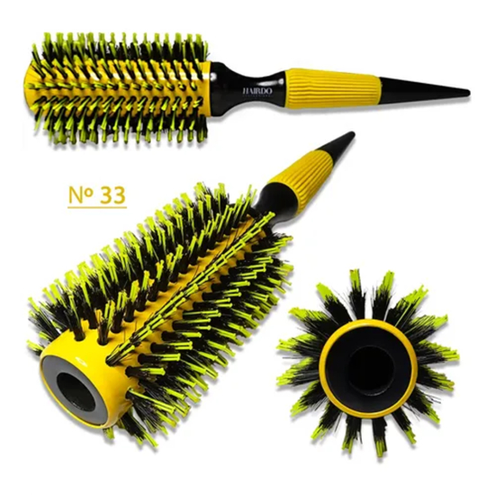 Escova De Cabelo Térmica Amarela Cerdas De Javali