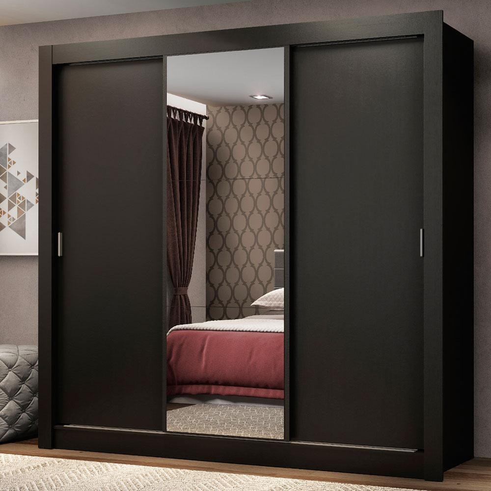 Guarda Roupa Casal 3 Portas de Correr com Espelho 