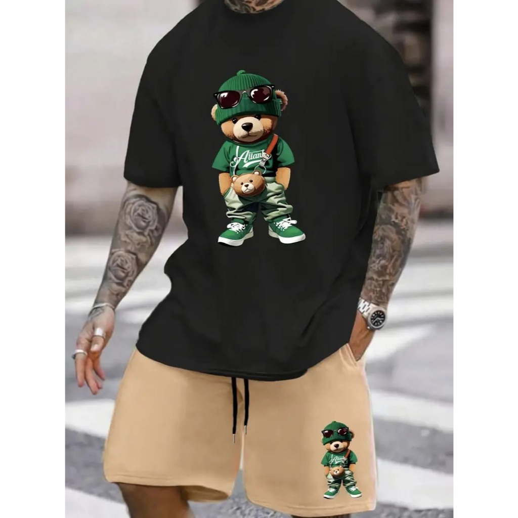 Conjunto Camiseta Básica Urso Masculina Feminina 