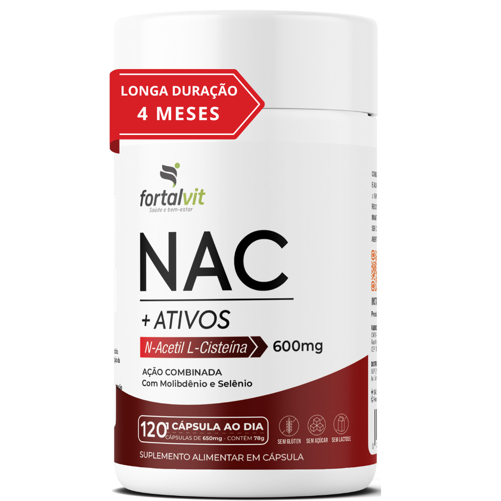 NAC 600mg 120 Cápsulas 4 Meses de Uso, Longa Dura