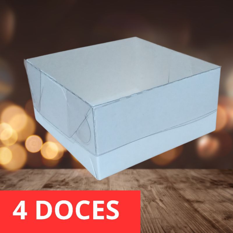 50 Caixa Para 4 Doces Branca Tampa de Acetato
