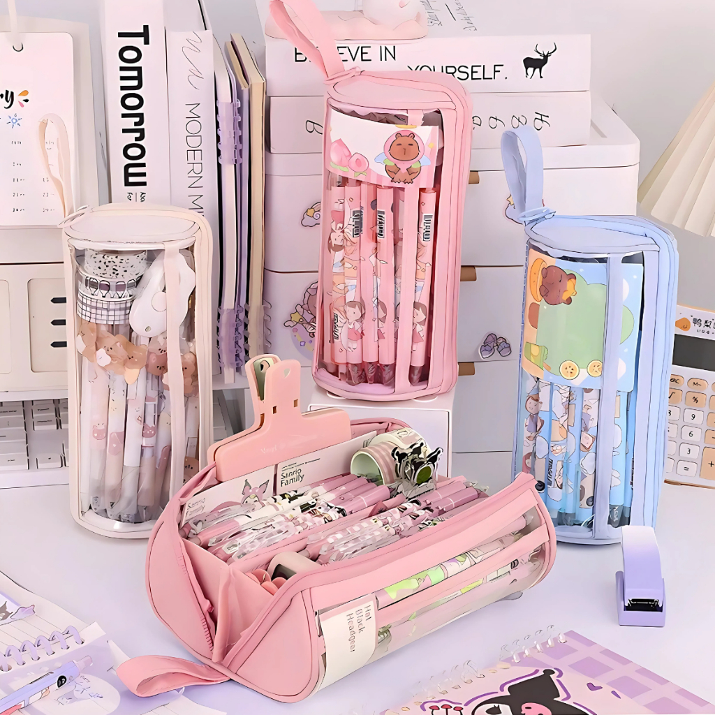 Estojo Organizador Necessaire Transparente Kawaii