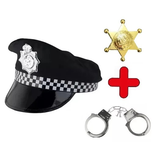 QUEPE POLICIAL COM ACESSÓRIOS FANTASIA + ALGEMA +