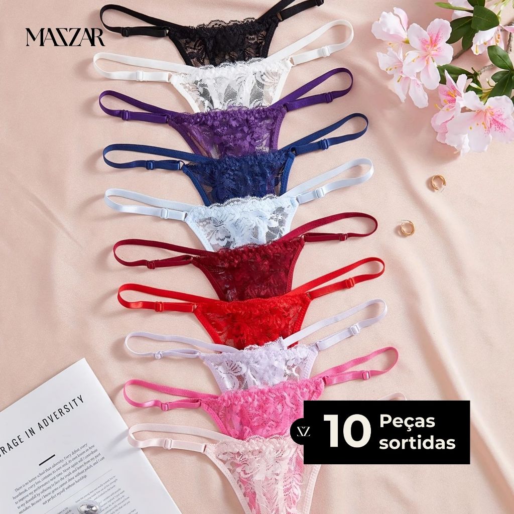 Kit 10 Unidades de Calcinha Fio Dental Regulagem L