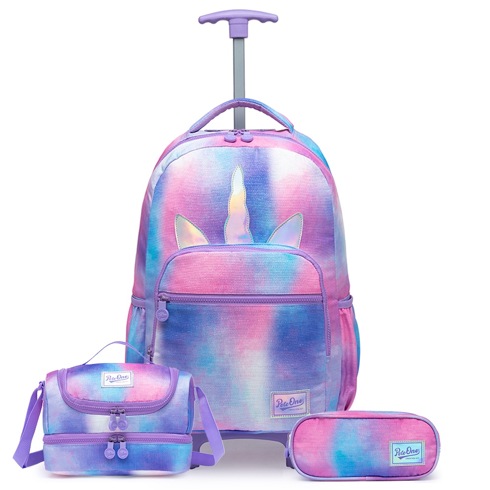 Kit Mochila De Rodinhas Unicórnio Infantil Juveni