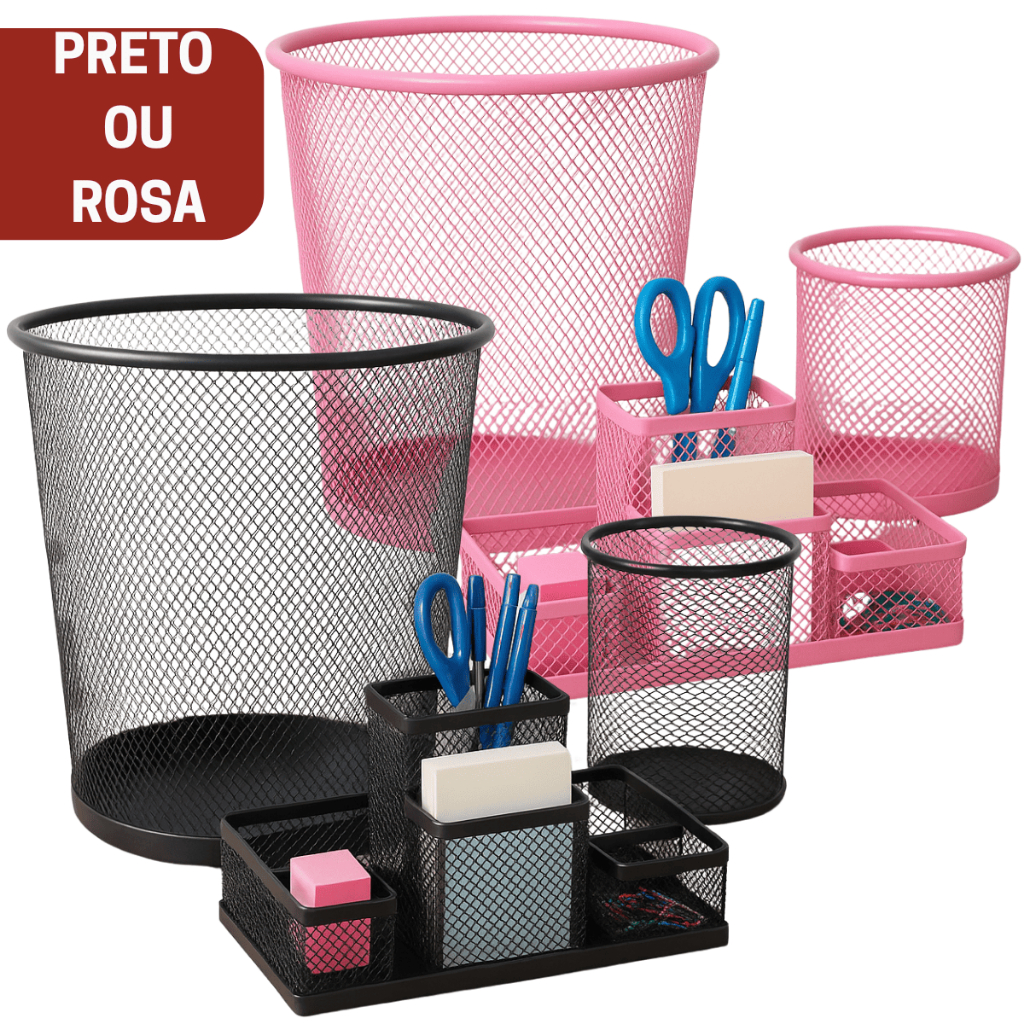 Lixeira Organizador De Escritório Preto Rosa Port