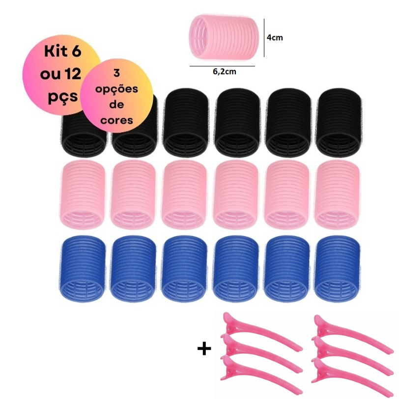 Kit 6 ou 12 Bobs Cabelo Velcro Modeladores + Prend