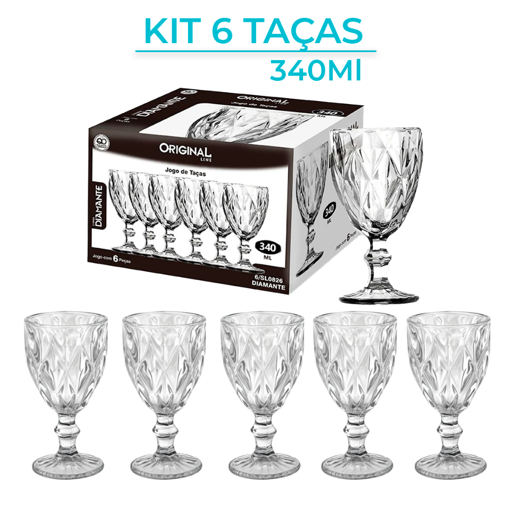 Jogo 6 Taças Vidro Diamond Bico Jaca Abacaxi Conj