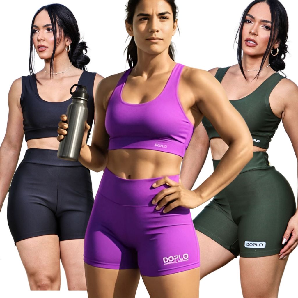 KIT 3 CONJUNTOS FITNESS  TOP E SHORT PARA ACADEMIA