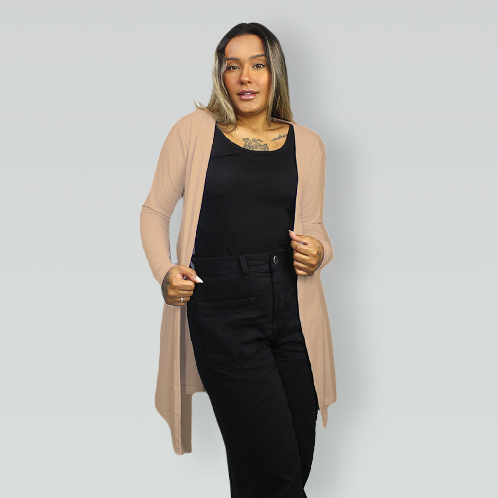 Casaco Feminino Básico Liso  Modelo Cardigan em V
