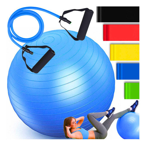 Kit Bola Suiça Pilates Fisioterapia 55cm + 5 Elá