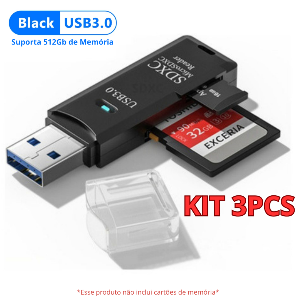 Kit Leitor De Cartão Usb 3.0 Adaptador Micro Sd/s