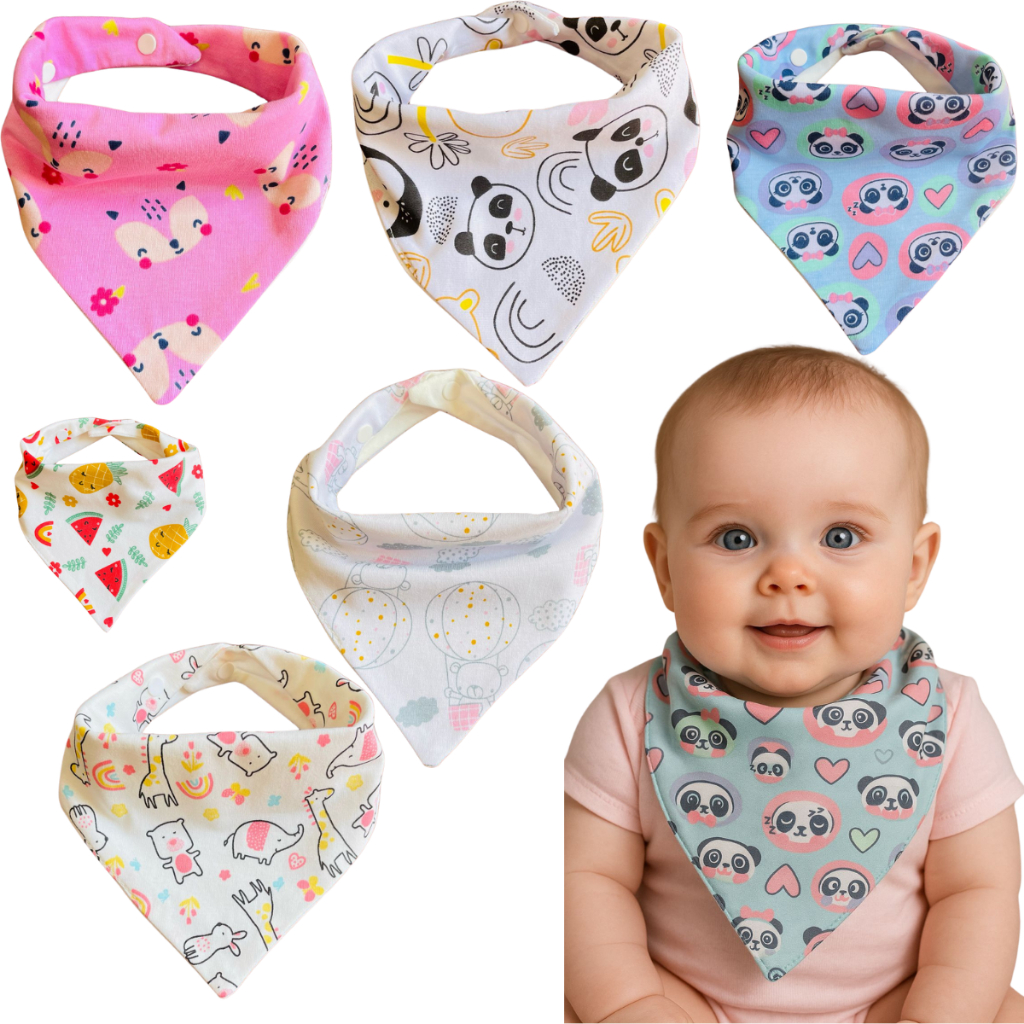 Kit  10 Babadores Bandana Bebe com 2 Botão 100% A