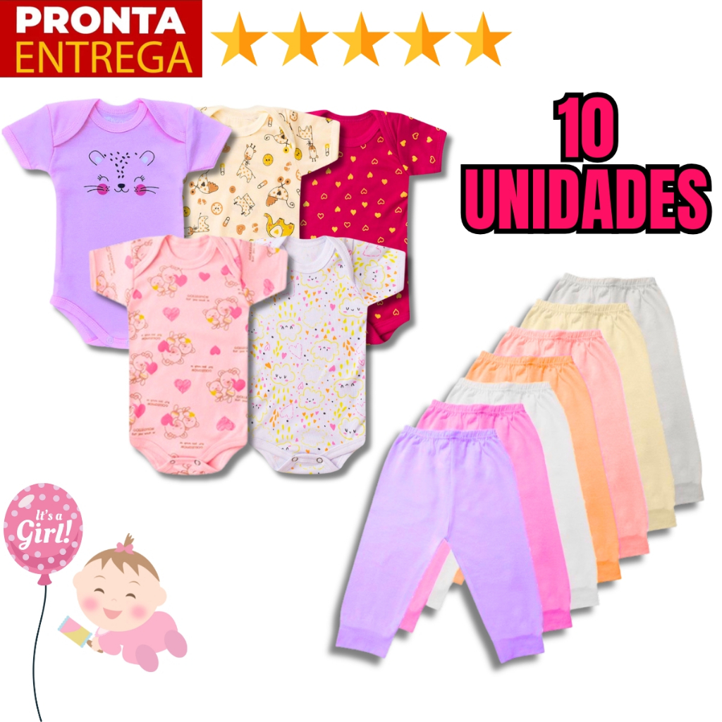 Kit 10 Peças Roupinhas de Bebê Body E Mijão Par