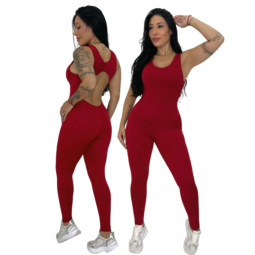 Macacão Feminino Fitness Ginastica Costas Nua Lon