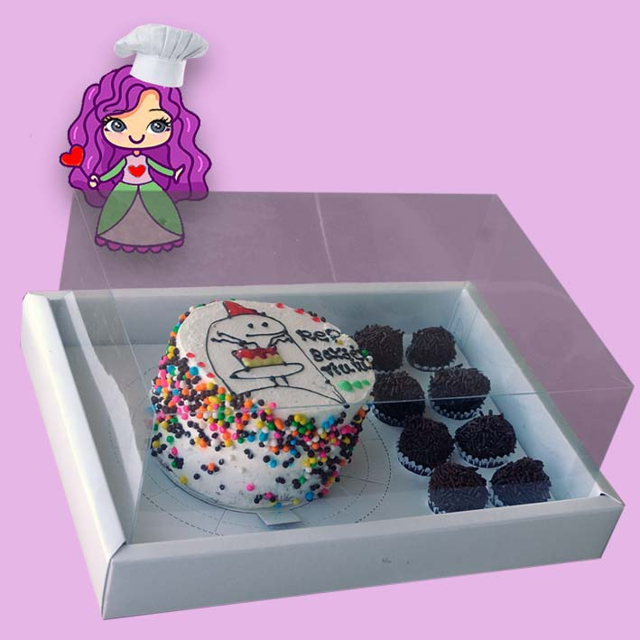 Embalagem Bentô Cake + 8 Doces com suporte na cor