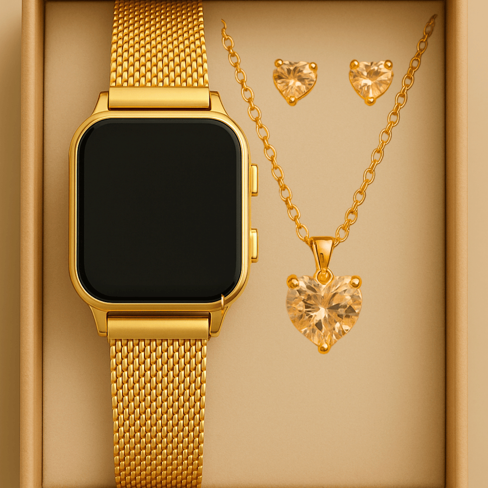 KIT RELOGIO LED DIGITAL QUADRADO FEMININO + CORREN