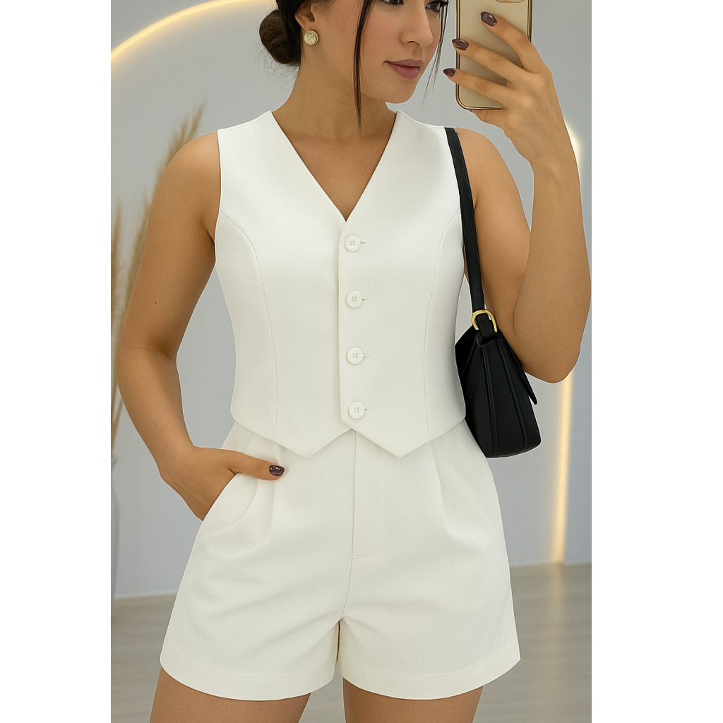 CONJUNTO FEMININO SHORTS + COLETE NOVA TENDENCIA 2