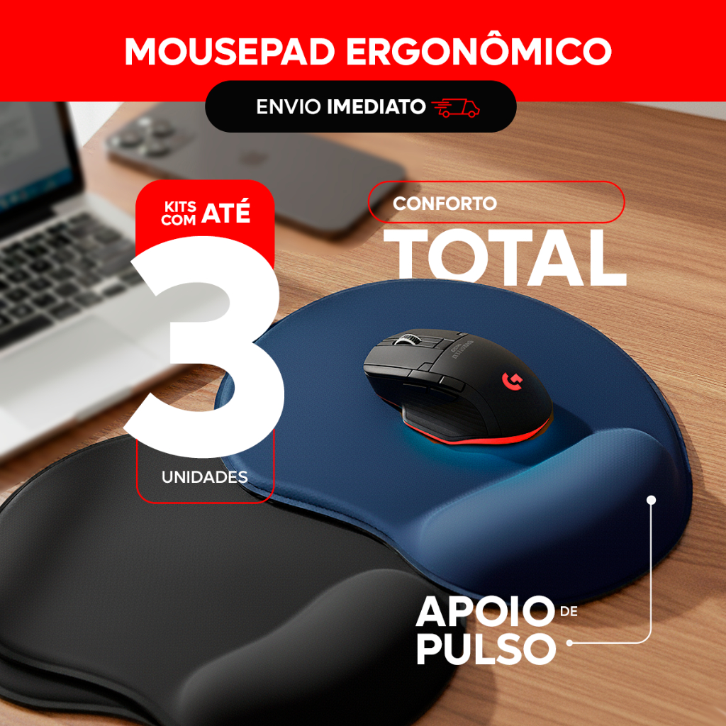 Mouse pad ergonômico em gel e tecido 22 x 19 cm M