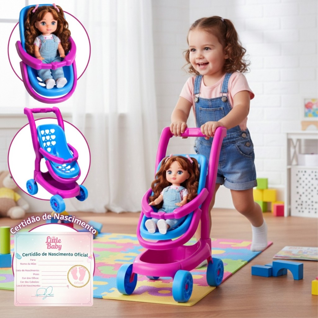 Carrinho De Boneca 2 Em 1 Bebê Conforto Com Certi