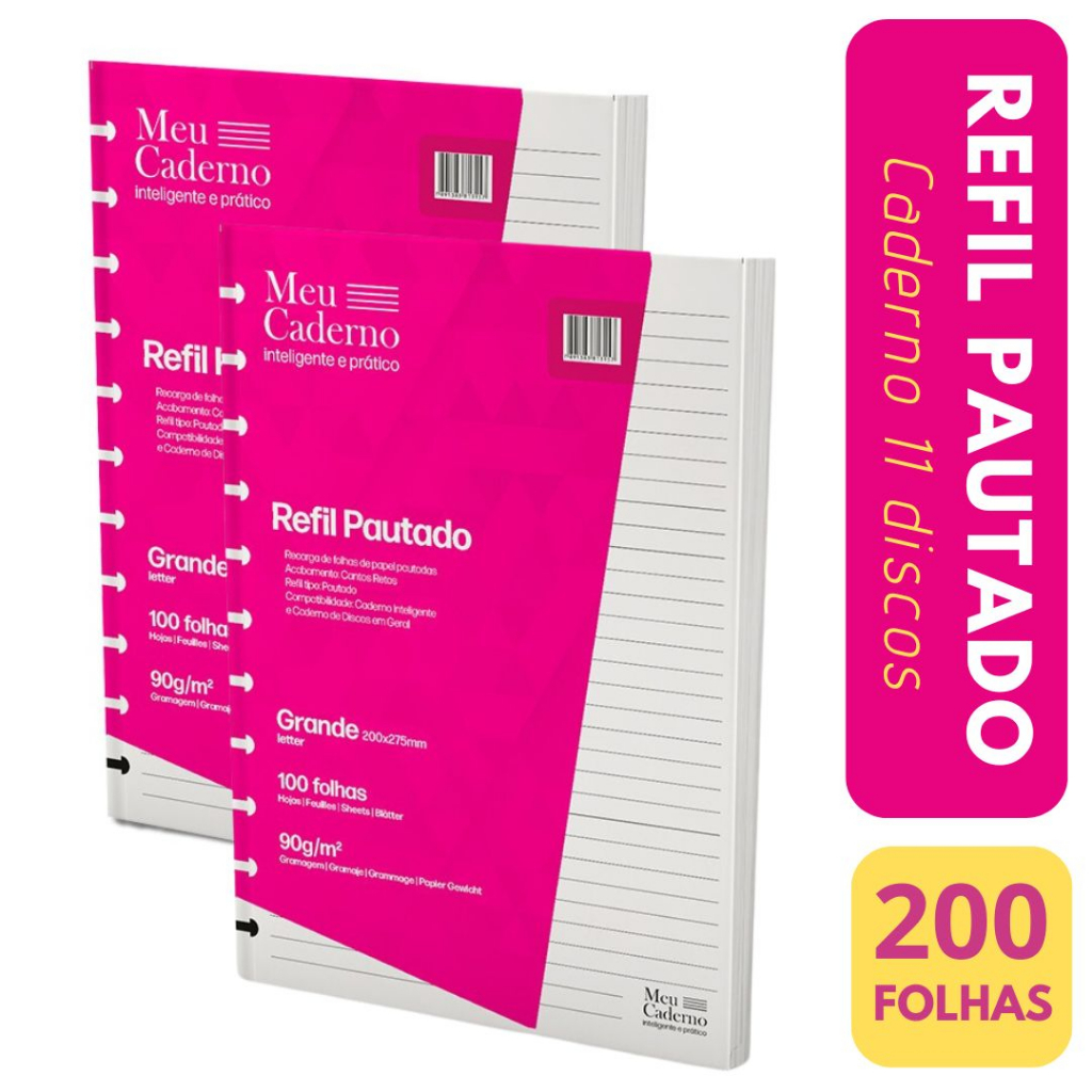 KIT 2 Refil Caderno Inteligente Grande Pautado 90g