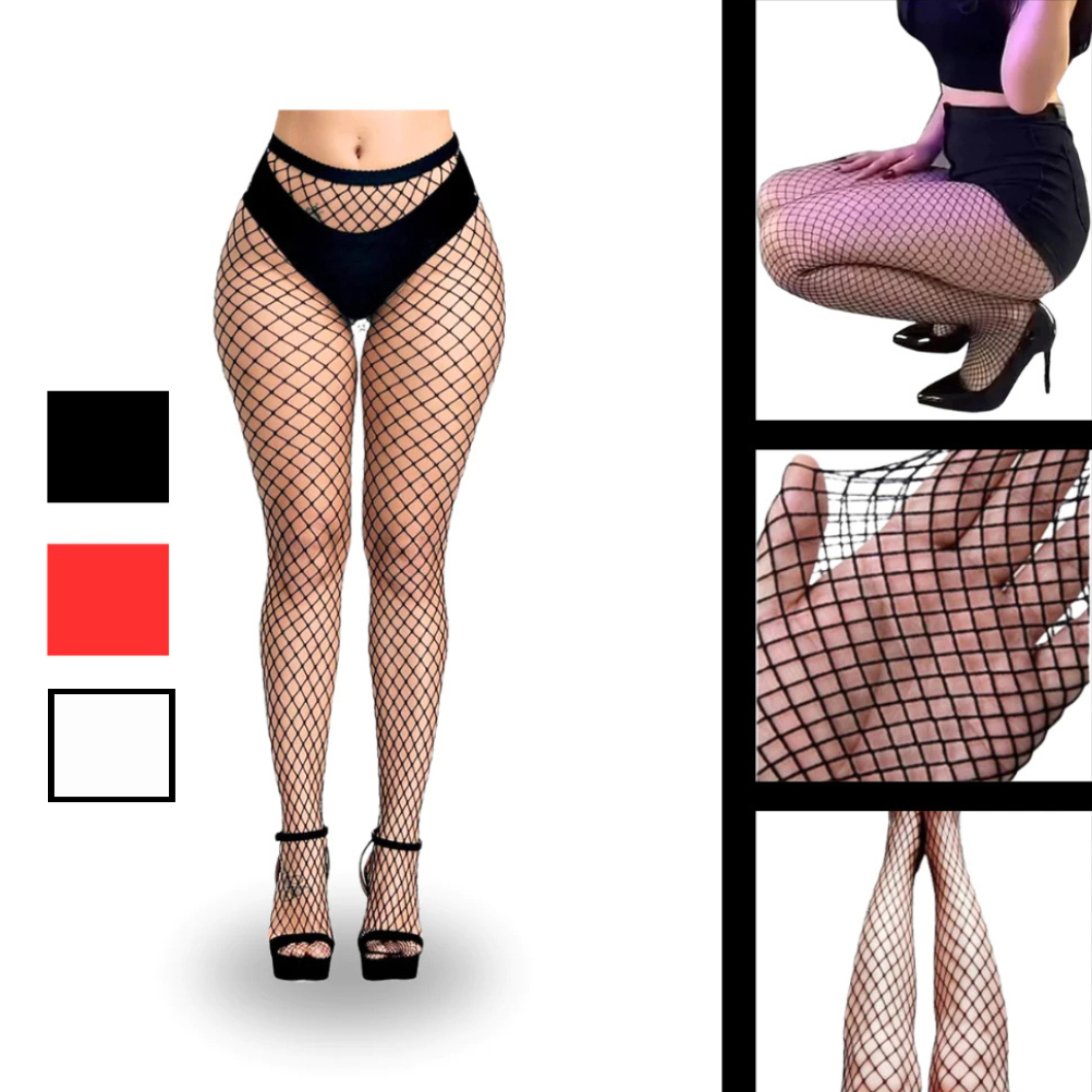 Meia Calça arrastão Preta Vermelha sexy carnaval