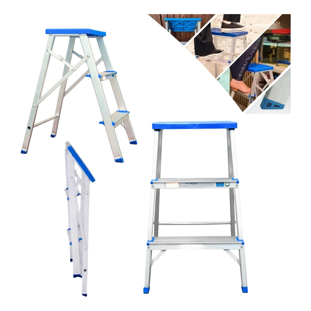 Escada banqueta de alumínio 3 degraus Resistente 