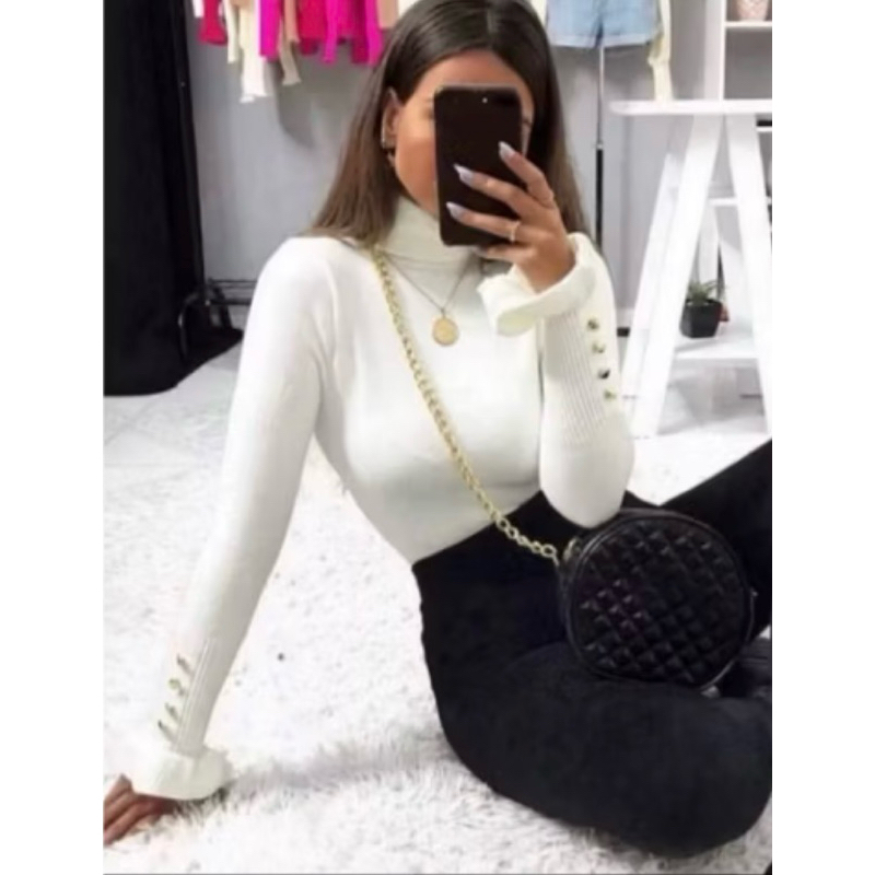 blusa moda feminina tricot linha  Gola chacharrel 