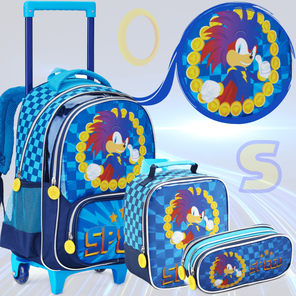 Kit Mochila Rodinha Menino Carrinho Escolar Infant