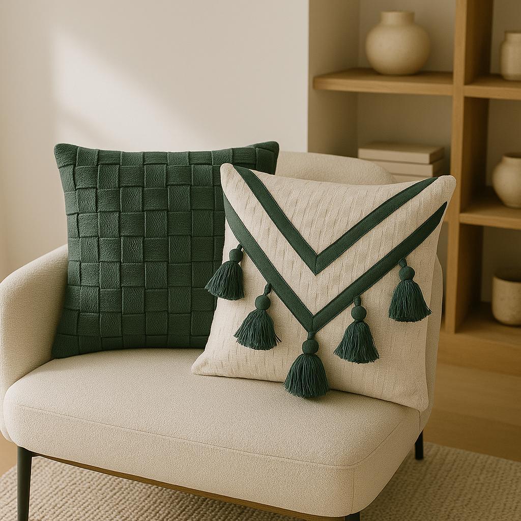 Capa Almofada Macramê Boho 100% Algodão Verde 45