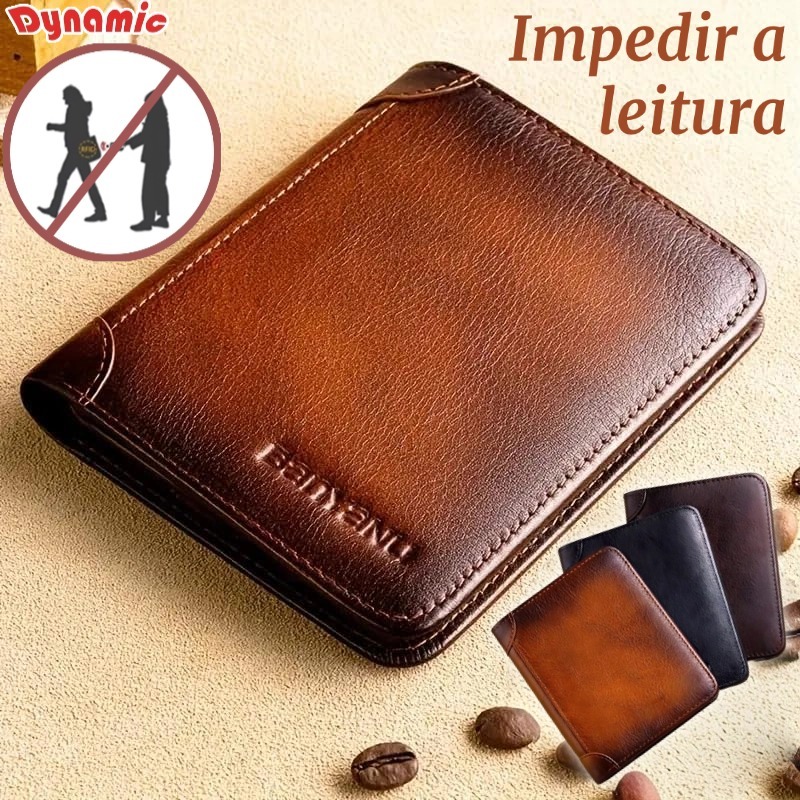 Carteira Antifurto Masculina De Couro Legítimo Vi