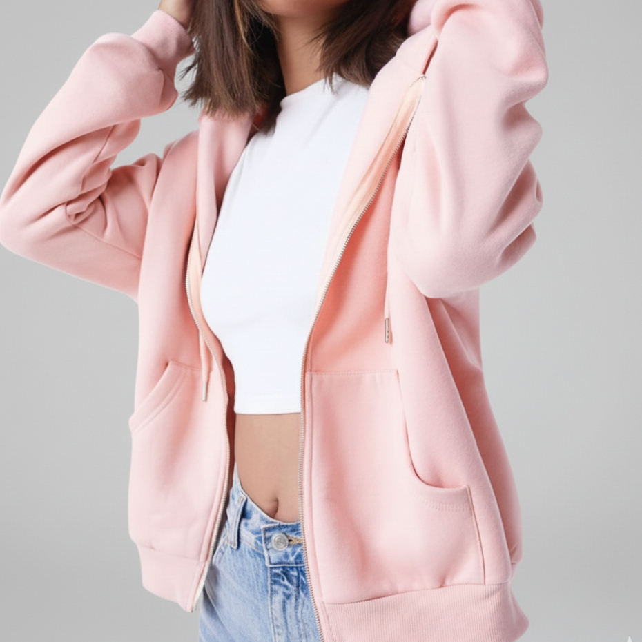 Blusa Ziper Moletom Flanelado Capuz Bolsos Liso Ma