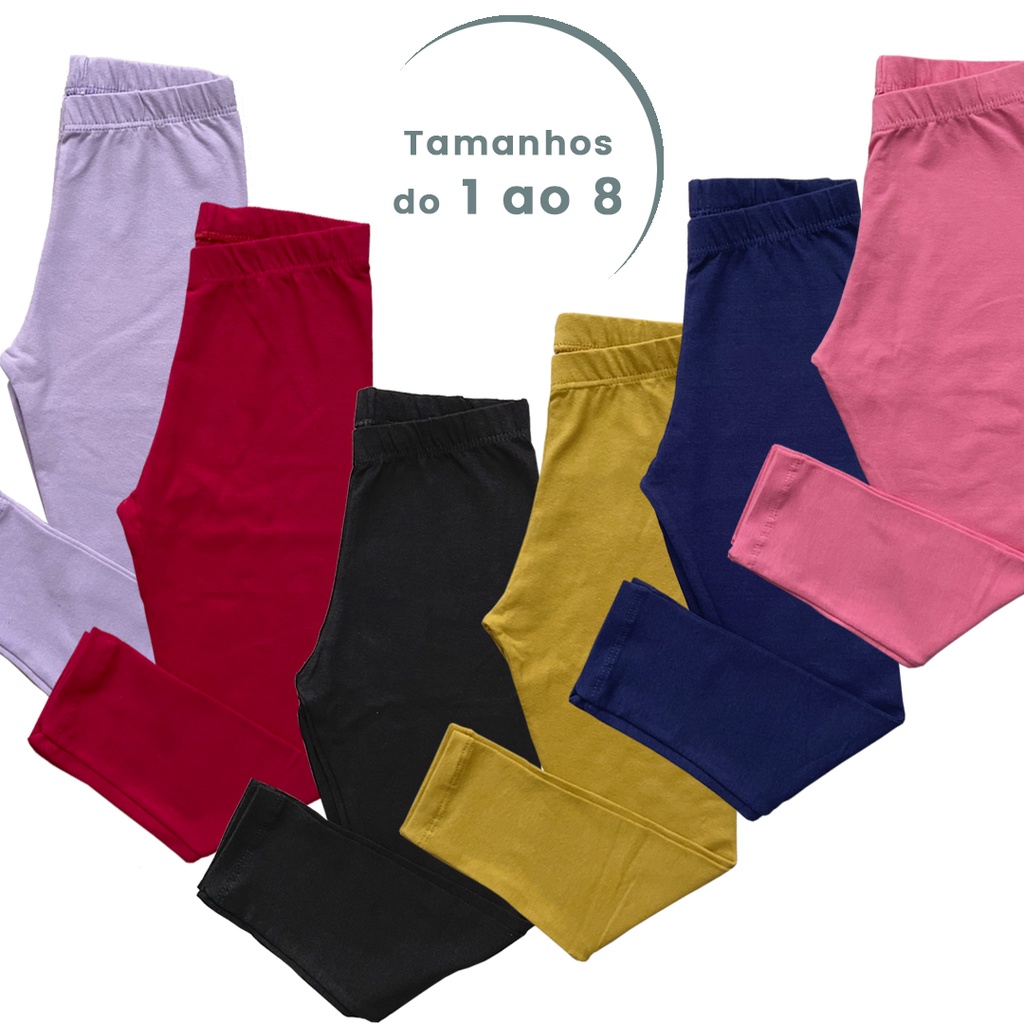 Kit 05 Calças Legging Lisas ou Estampadas Infanti