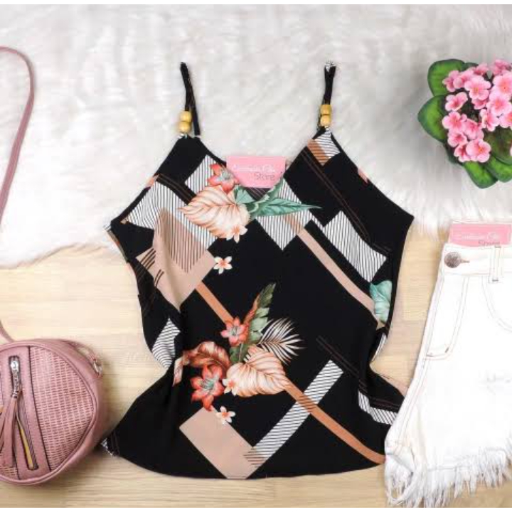 BLUSA REGATA FEMININA CREPINHO DETALHE NA ALÇA LU