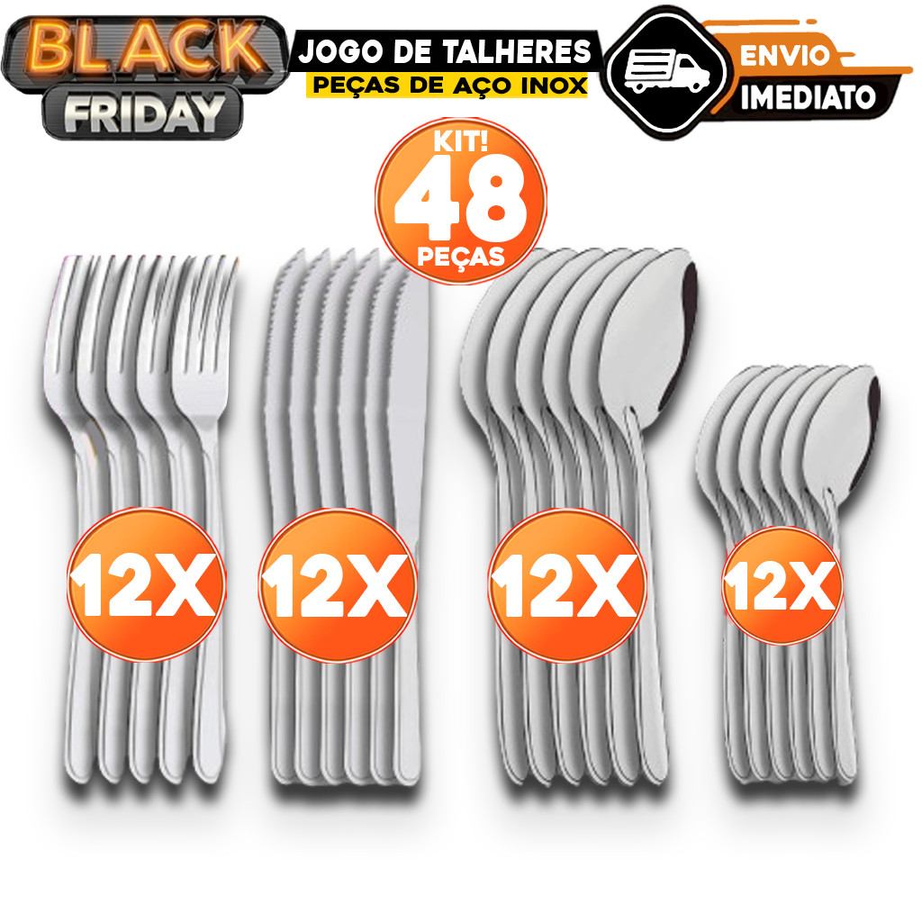 Jogo De Talheres 48 Peças Aço Inox 12 Facas 12 G