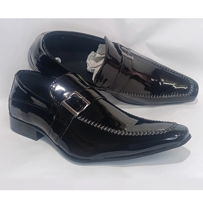 Sapato Social Elegante Verniz Preto Costura Manual