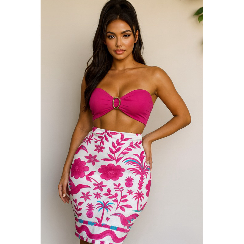 Conjunto feminino, Cropped poliamida com bojo, Sai