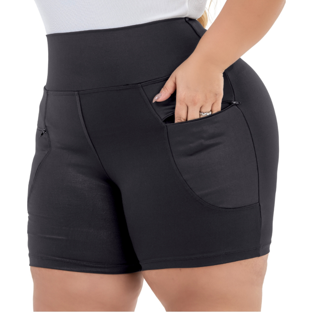 Bermuda Legging Plus Size Com Bolso Zíper Cintura