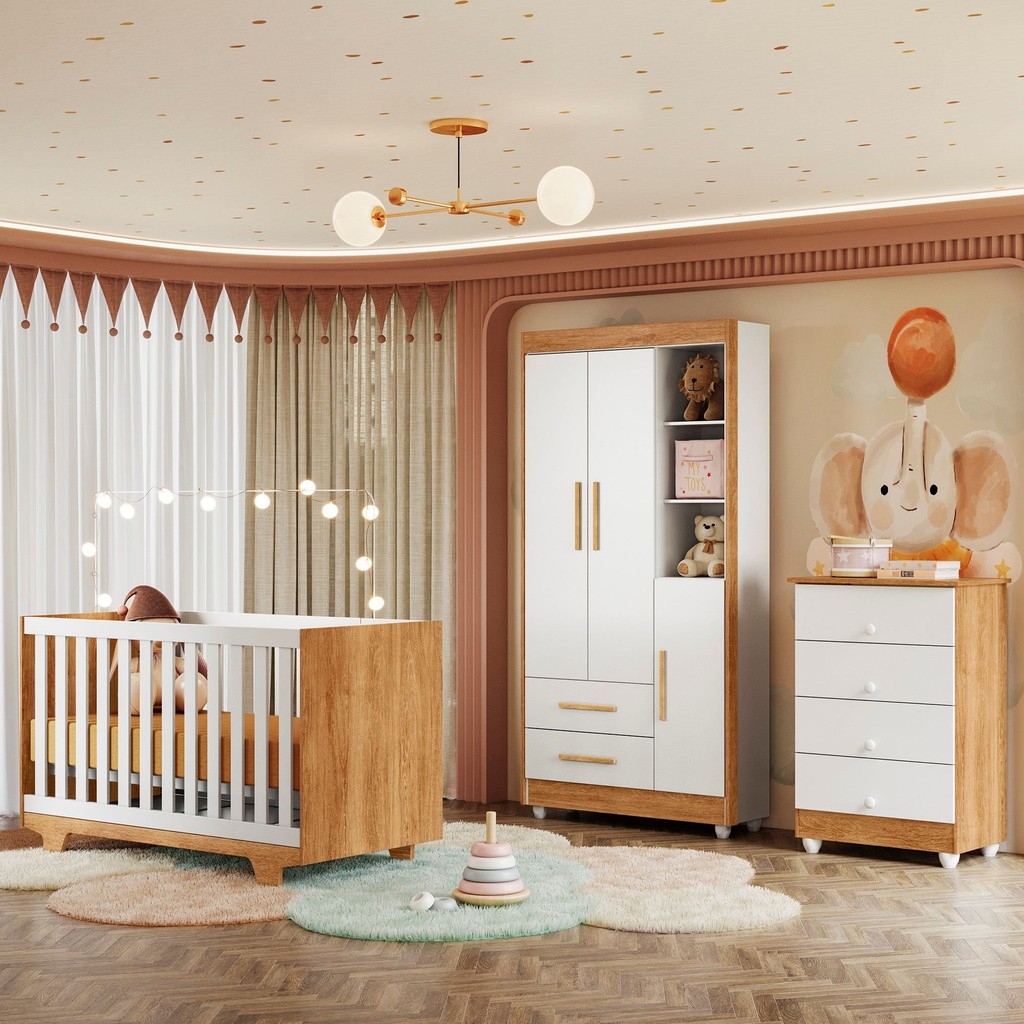 Quarto de Bebê Completo 100% MDF Cômoda Berço e