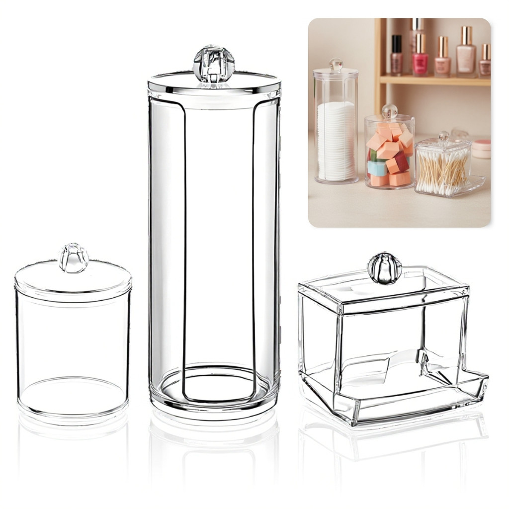 Kit 3 Peças Porta-Cotonetes e Algodão – Or