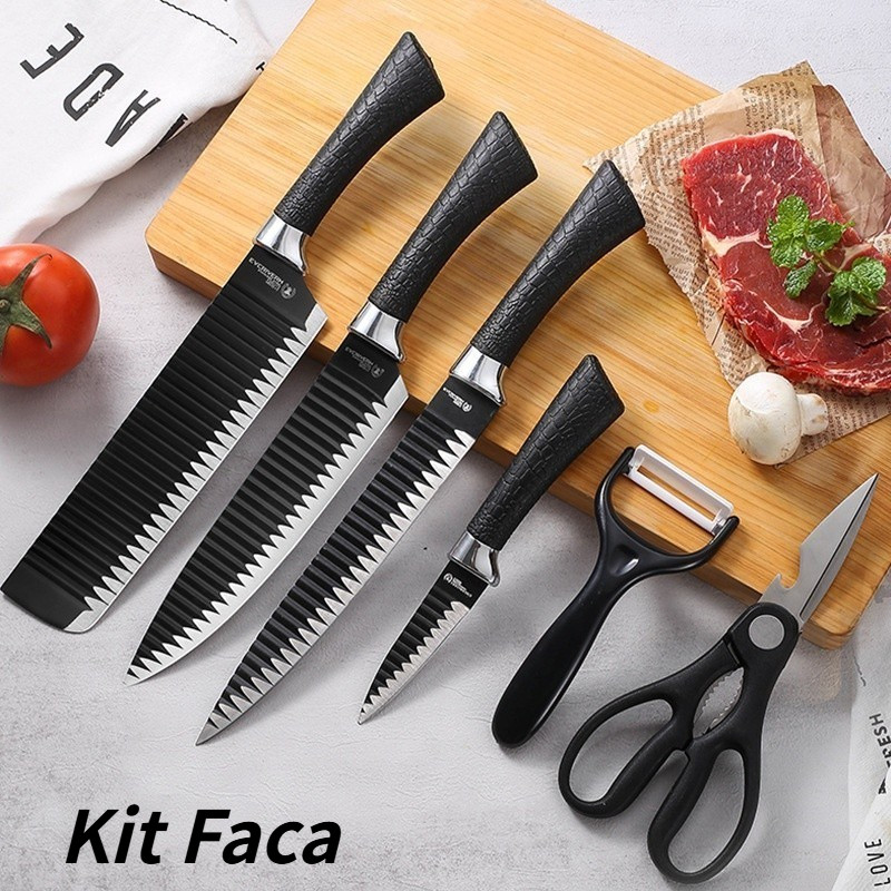 Kit 6 Peças Conjunto de Faca Carne Cutelo Legumes