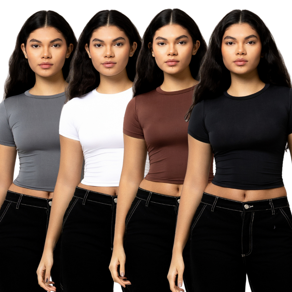 Kit 4 Baby Tee Feminina Blusa Básica Manga Curta 