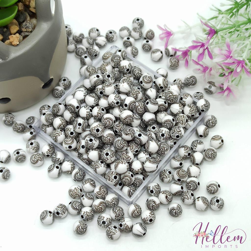 Bola Leitosa 8mm Branca/Preto Religiosa Santa Noss