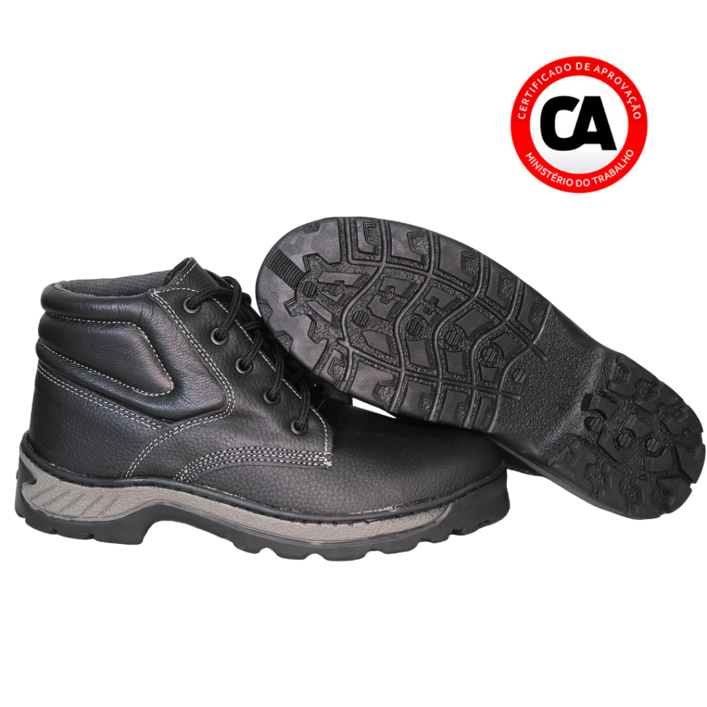 Coturno Bota Preto Couro de Segurança Com C.A. Ad