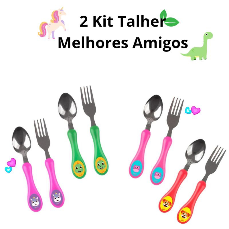 2 Kits De Talher Infantil Bebe com Colher E Garfo 