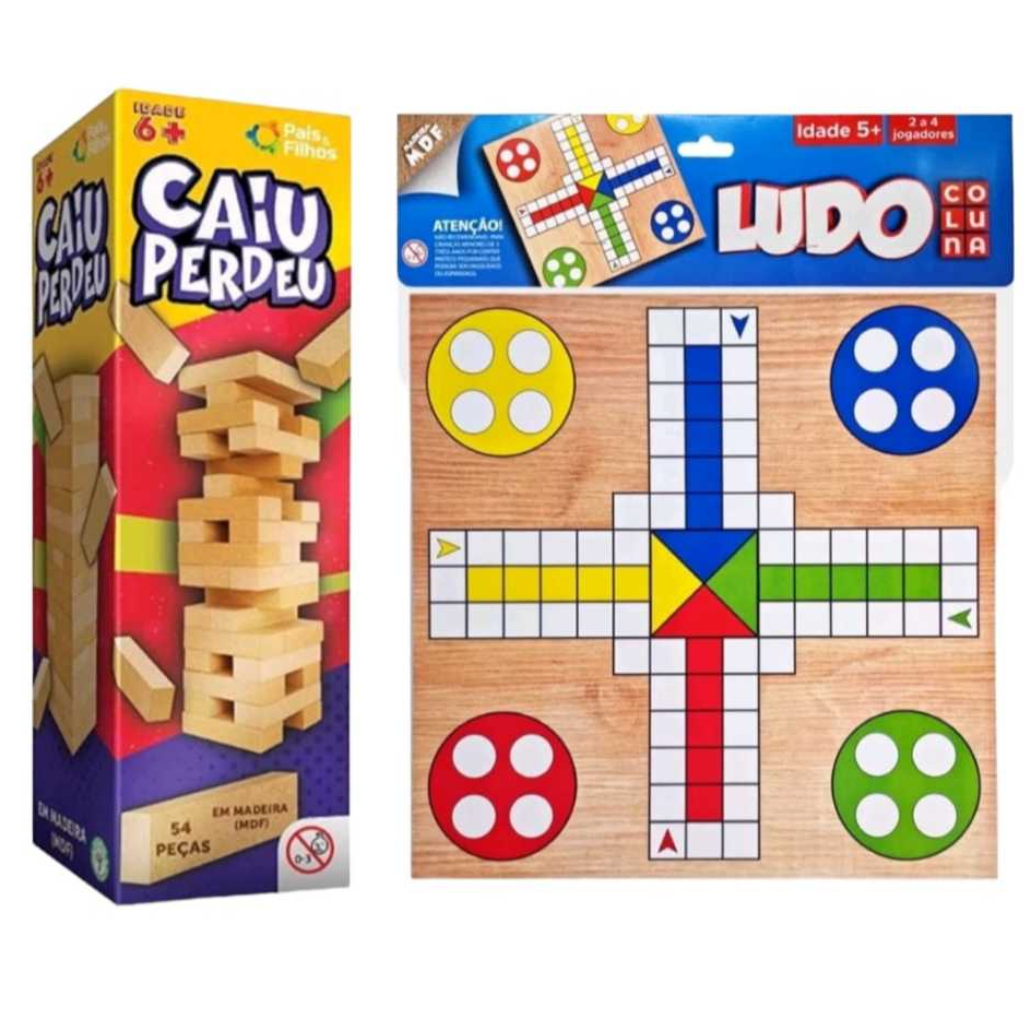 Kit Caiu Perdeu Torre Madeira + Jogo de Tabuleiro 
