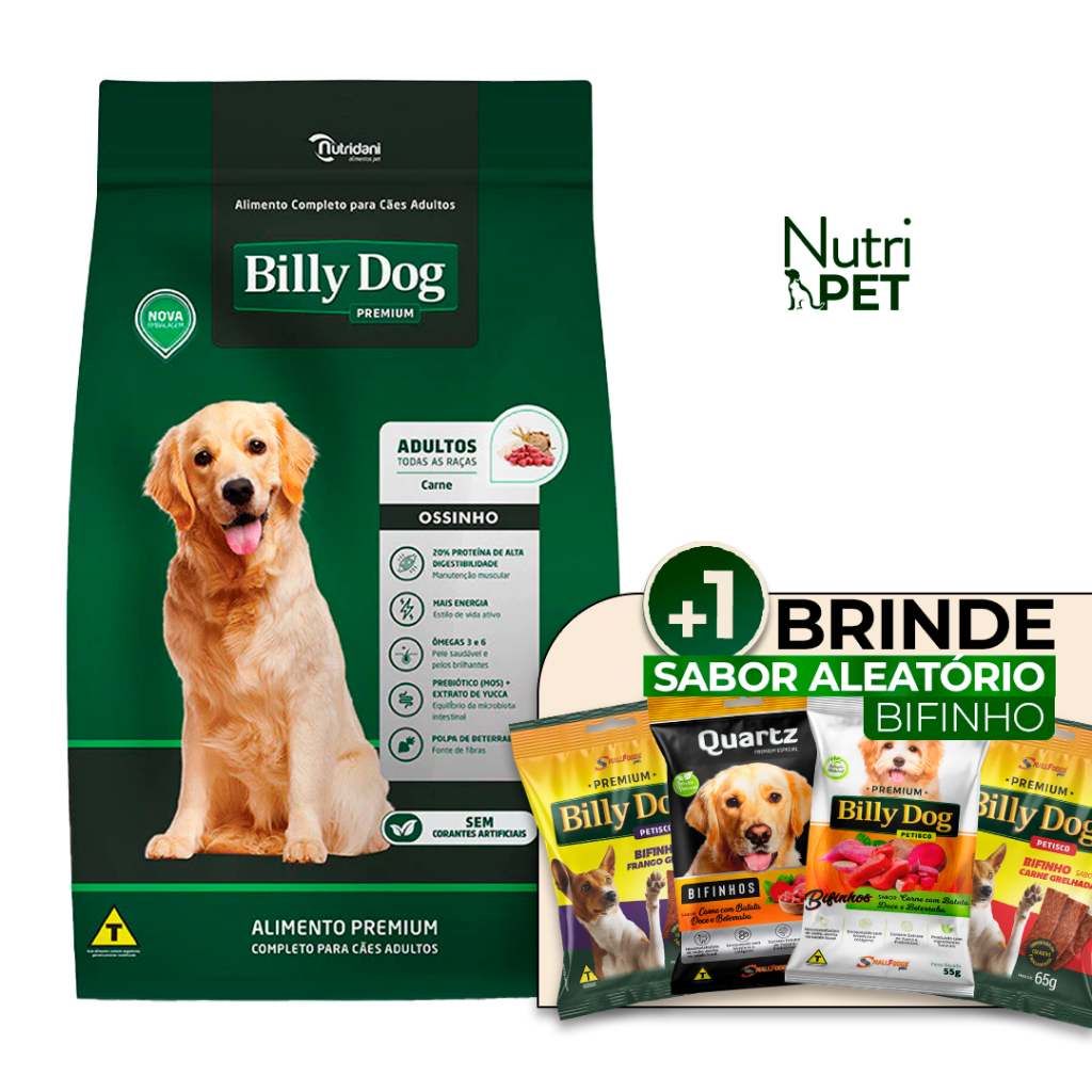 Ração Billy Dog Adultos Ossinhos Carne 15kg