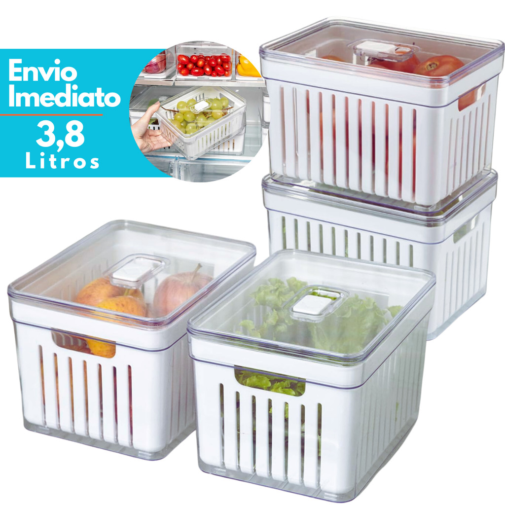 Kit 1- 4 Organizador de Geladeira 3,8 Litros Cesto