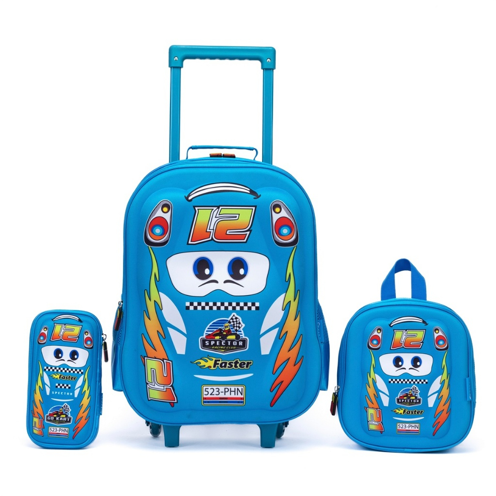Kit Mochila Infantil Carrinho + Lancheira + Estojo