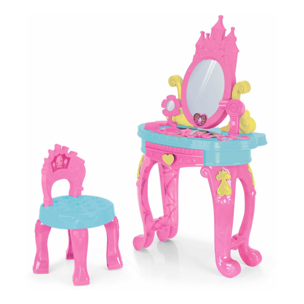 Penteadeira Infantil Princesas Rosa com 15 Acessó